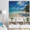 Designart - Tropical Beach with Palm Shadows - Seashore Print on Natural Pine Wood